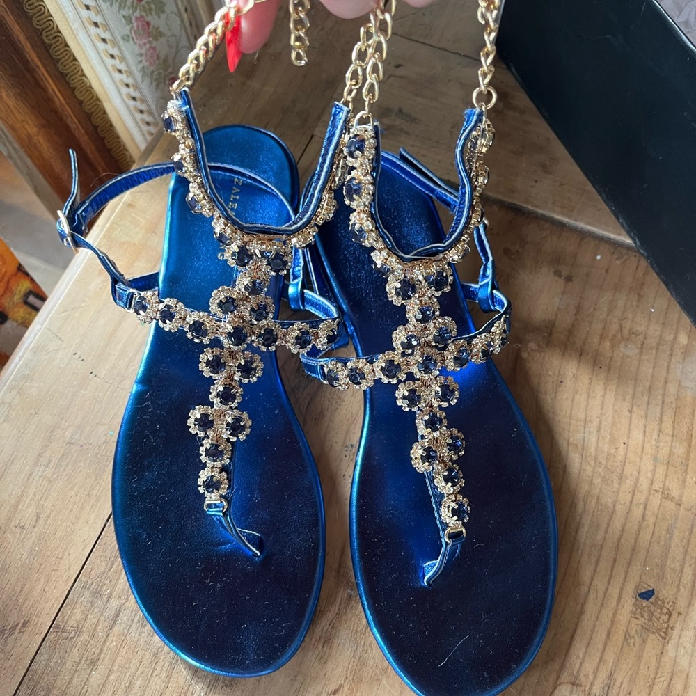 Azalea Wang blue jewel sandals size 9